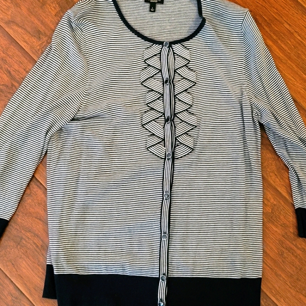 Talbots Striped Navy Cardigan